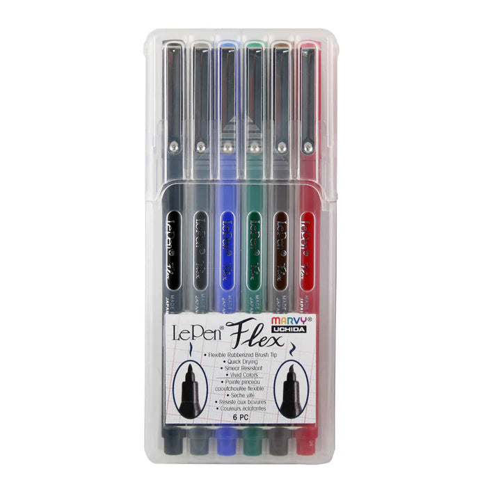 Marvy Uchida – Le Pen Flex brush pen, sada 6 barev, Primary Marvy