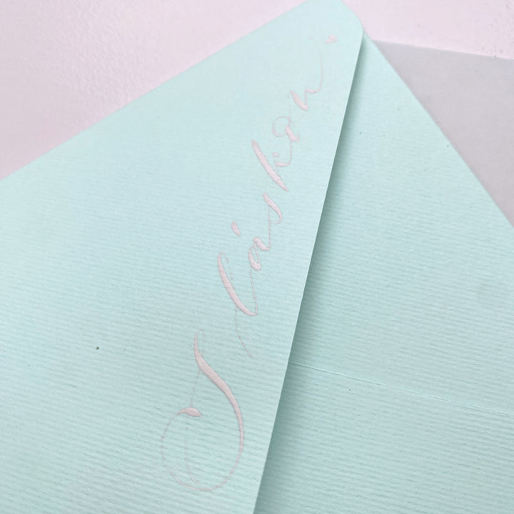 Obálky A6 - mint, ručně nadepsané | sada 6 ks Ely