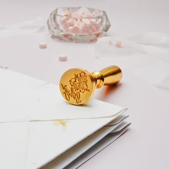 Mosazné pečetidlo – Děkuji (s květy) | průměr 25 mm Krasopiska