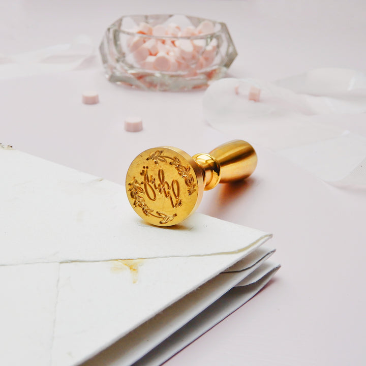 Mosazné pečetidlo – Děkuji (s listy) | průměr 25 mm Krasopiska