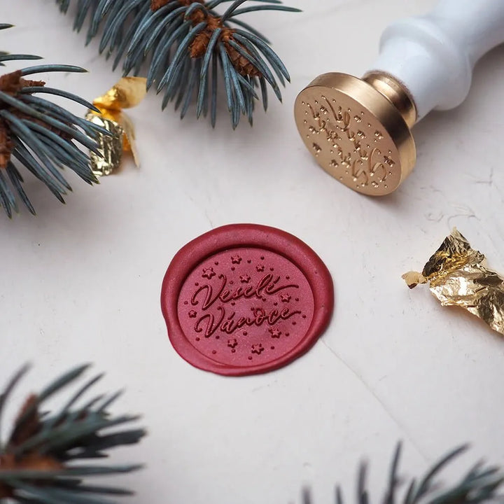 Mosazné pečetidlo – Veselé Vánoce | průměr 25 mm Krasopiska