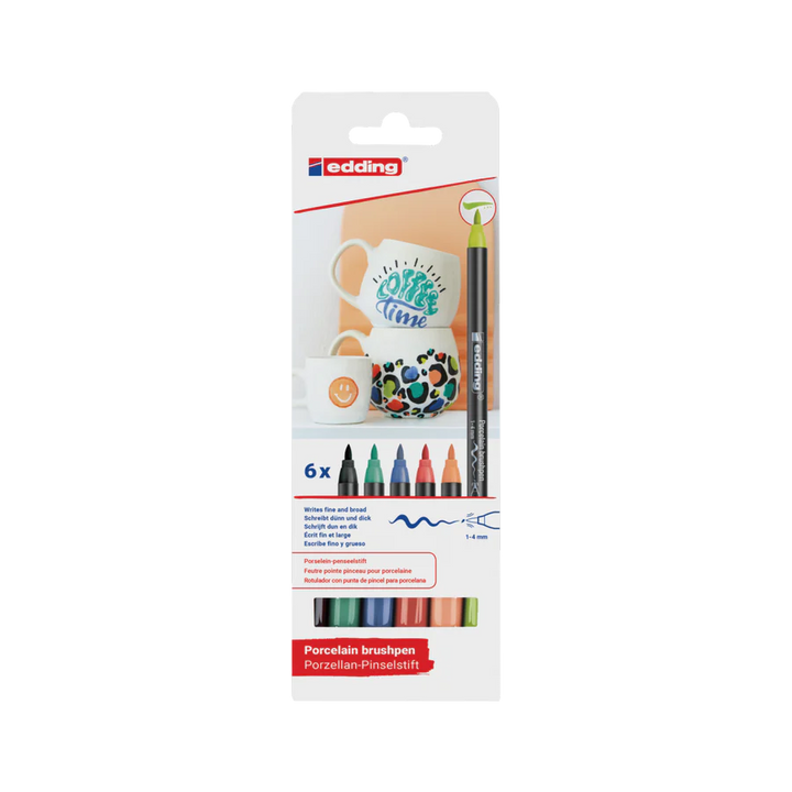 Edding 4200 - Vypalovací brush pen na porcelán, sada 6 ks, svěží barvy Edding