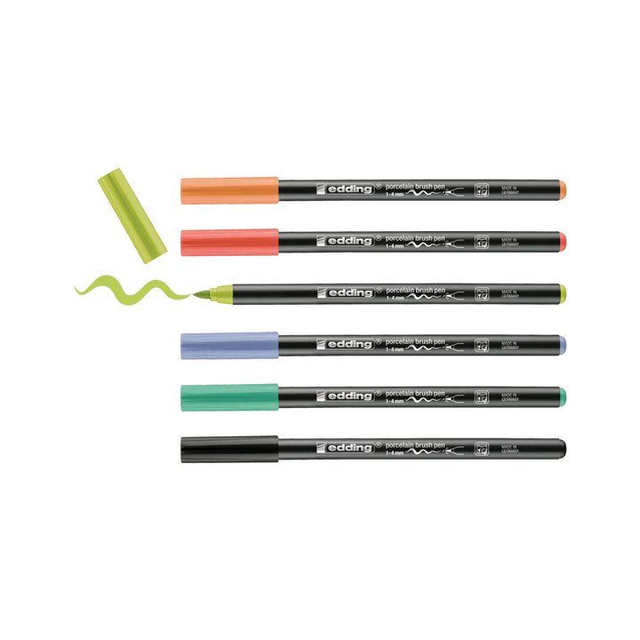 Edding 4200 - Vypalovací brush pen na porcelán, sada 6 ks, svěží barvy Edding