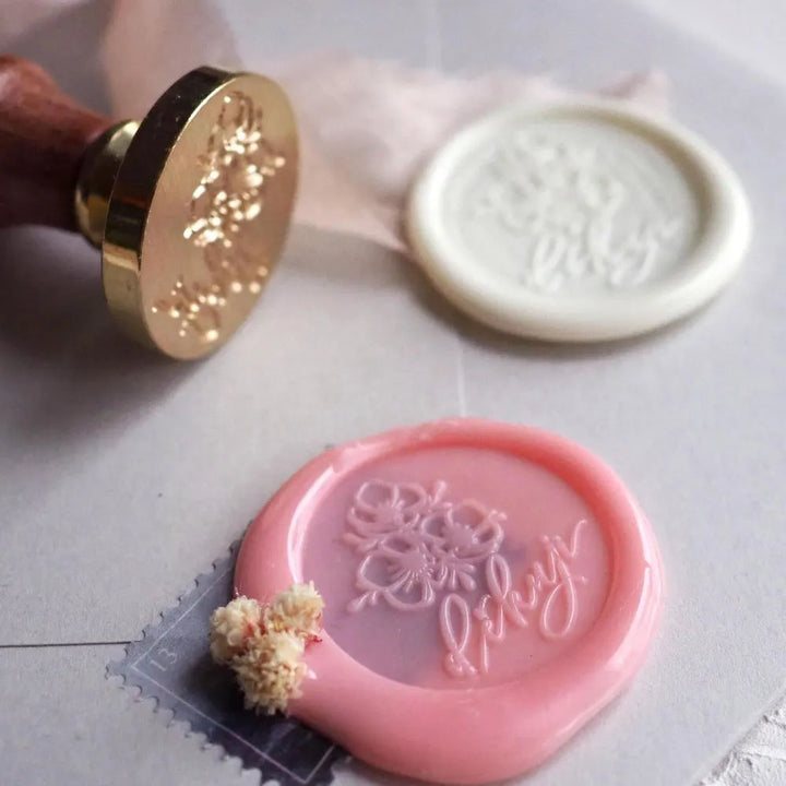 Mosazné pečetidlo – Děkuji (s květy) | průměr 25 mm Krasopiska