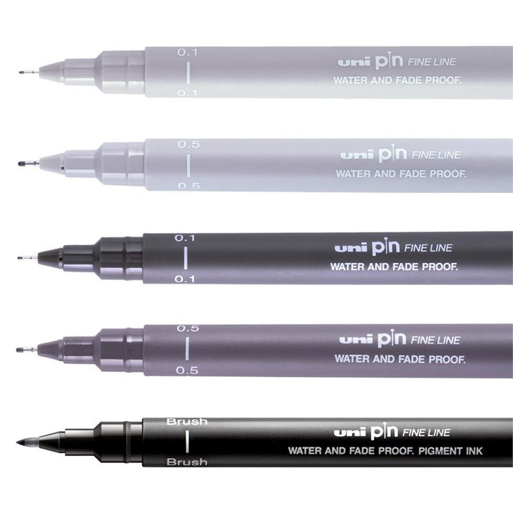 UNI PIN - Elegant tones sada 4 ks linerů a 1 brush penu Uni-pin