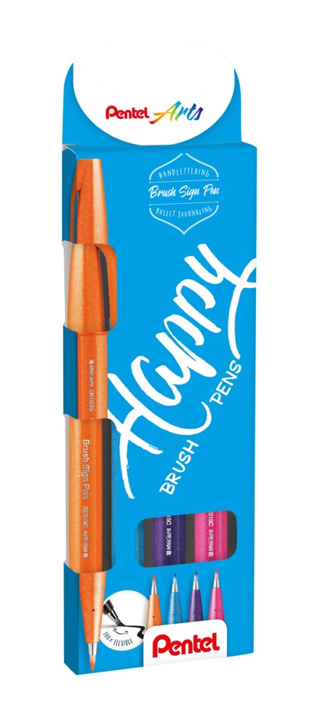 Pentel – Sada Brush Sign Pen Happy, 4 ks Pentel