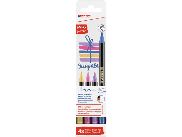 Edding 1340 glitter - Třpytivé brush peny, sada 4 ks Edding