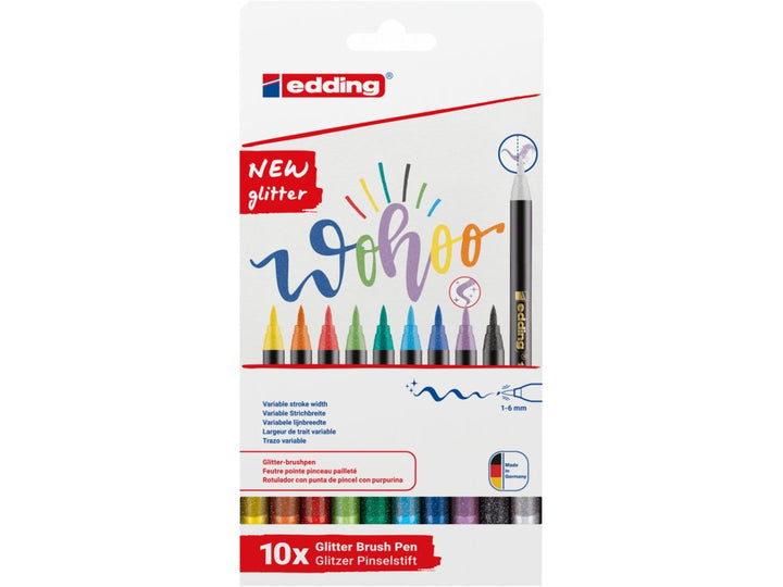 Edding 1340 glitter - Třpytivé brush peny, sada 10 ks Edding