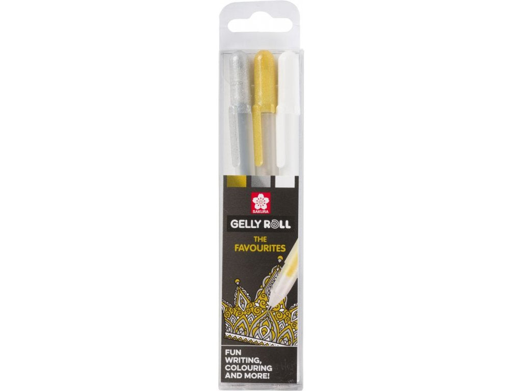 Sakura – Metalická gelová pera Gelly Roll s bílou | sada 3 ks Sakura