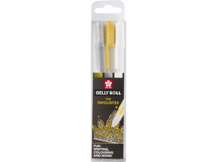 Sakura – Metalická gelová pera Gelly Roll s bílou | sada 3 ks Sakura