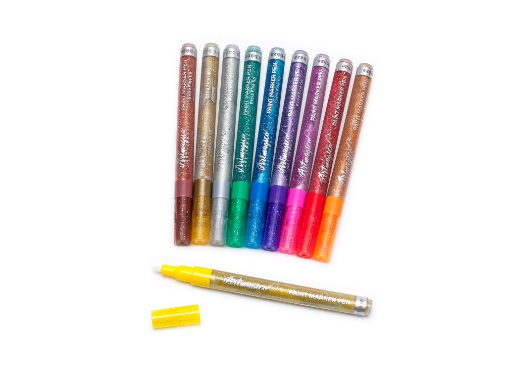 Sada třpytivých akrylových fixů Artmagico (10 ks) | Extra jemný hrot ArtMagico