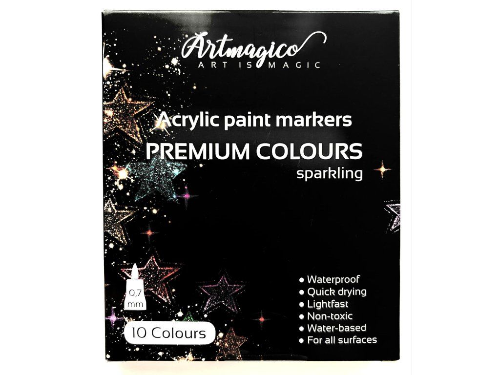 Sada třpytivých akrylových fixů Artmagico (10 ks) | Extra jemný hrot ArtMagico