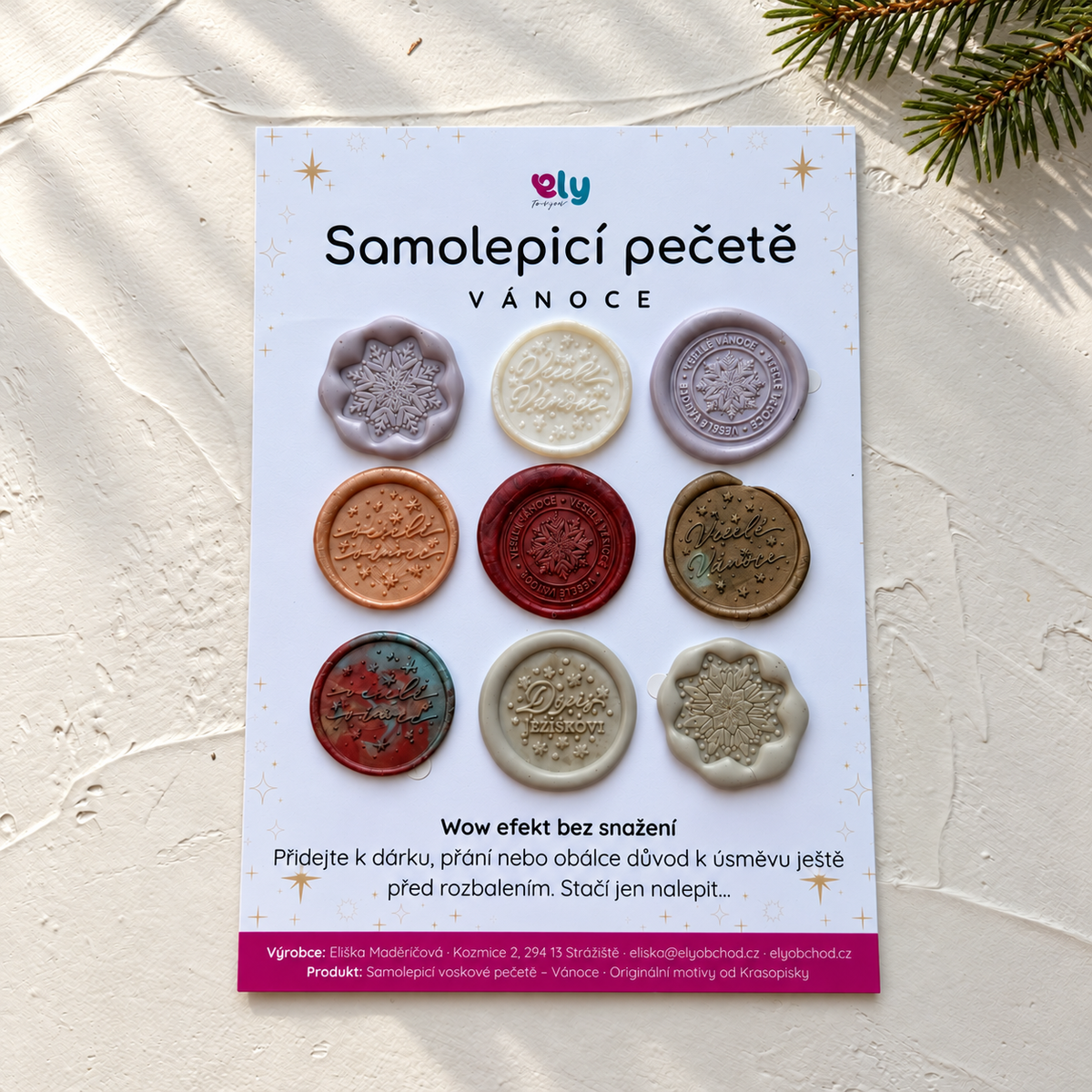 Samolepicí pečetě – Vánoce, 9 ks Ely