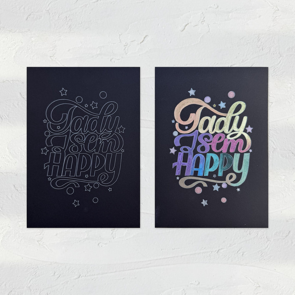 Vybarvi si lettering – černé omalovánky A5, 2 ks @girl_with_marker