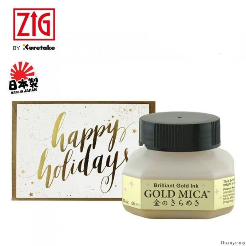 Kuretake Gold Mica Ink – zlatý inkoust s mica efektem, 60 ml Kuretake