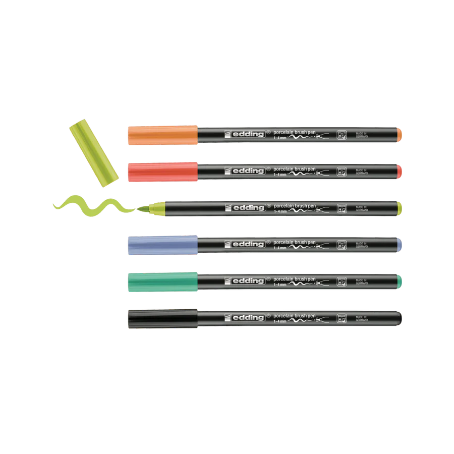 Edding 4200 - Vypalovací brush pen na porcelán, sada 6 ks, svěží barvy Edding