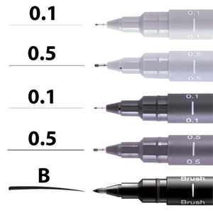 UNI PIN - Elegant tones sada 4 ks linerů a 1 brush penu Uni-pin