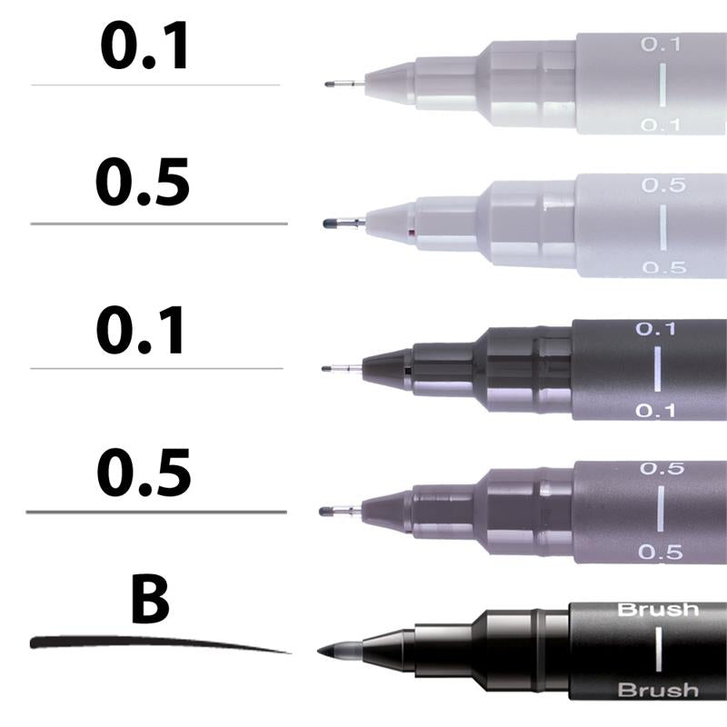 UNI PIN - Elegant tones sada 4 ks linerů a 1 brush penu Uni-pin