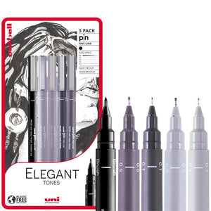 UNI PIN - Elegant tones sada 4 ks linerů a 1 brush penu Uni-pin