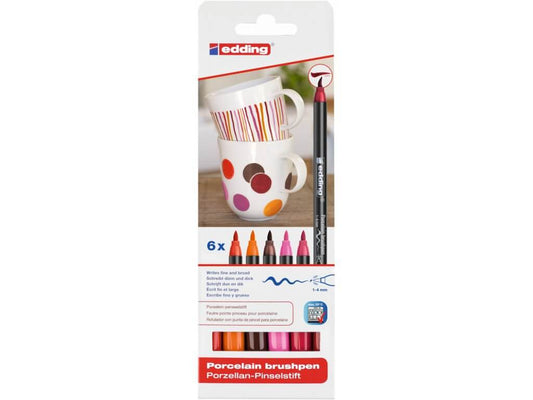 Edding 4200 - Vypalovací brush pen na porcelán, sada 6 ks, teplé tóny Edding