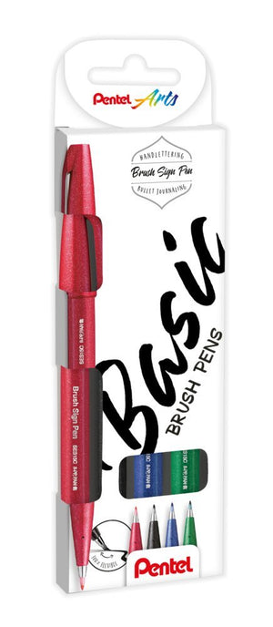 Pentel – Sada Brush Sign Pen Basic, 4 ks Pentel