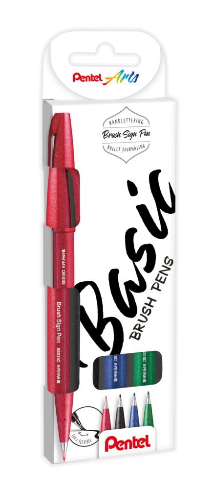Pentel – Sada Brush Sign Pen Basic, 4 ks Pentel
